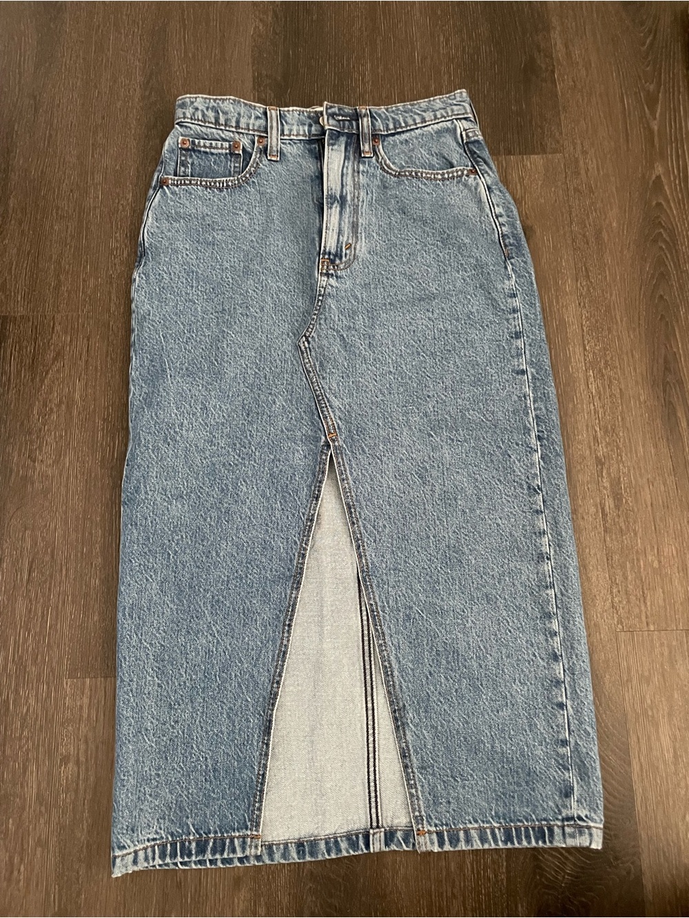 Abercrombie & Fitch High Rise Denim Midi Skirt Blue Waist 24